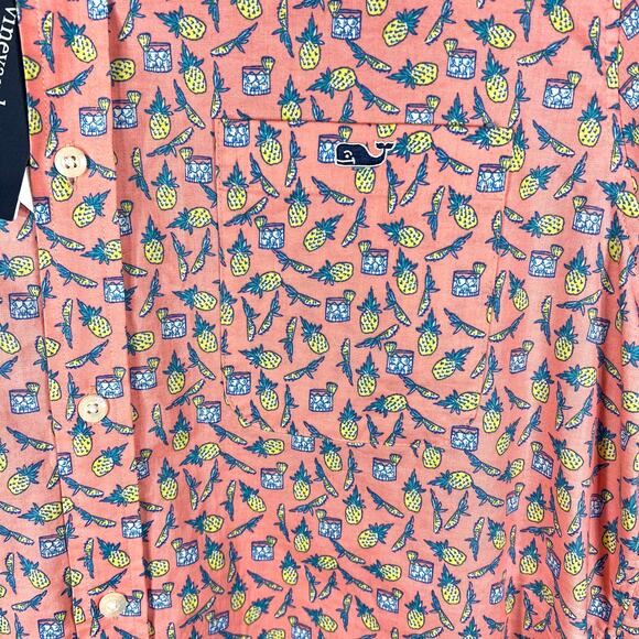 Vineyard Vines Pineapple Cape Cocktails Shirt Medium S/S Coral Pink Yellow NEW! - Picture 7 of 12